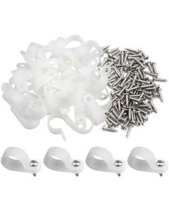XINGYHENG 50Pcs White Nylon R-Type Cable Clamps Fastener for 15.8mm (5/8") Dia Wire Tube Plastic Wire Cord Clip Fixer with 50 Pack Screws for Wire Management