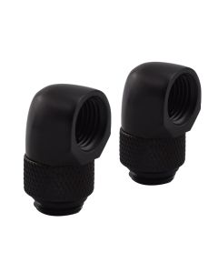 MARRTEUM G1/4" Male to Female 90 Degree Rotary Extender Fittings Enhanced Multi-Link Connector Joints for Computer Water Cooling Systems, Black, 2PCS