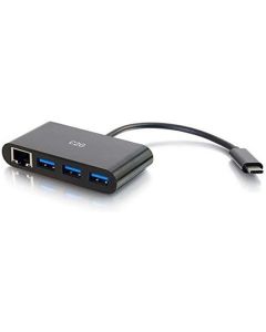Legrand - C2G USB Adapter, USB C to Ethernet Hub, Gigabit Ethernet Port, 3 Port Adapter with Power Deliver, Black, 1 Count, C2G 29747