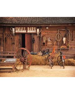 AOFOTO 10x8ft Western Cowboy Barn Backdrop Wild West Country Wooden Farmhouse Front Door Haystack Bike Photo Background Rustic Farm Tools Photography Studio Props Adult Man Portrait Video Drop