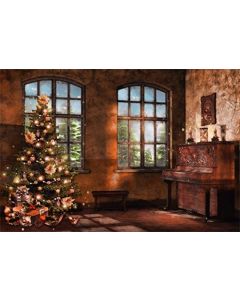 AOFOTO 8x6ft Rural Interior Decoration Backdrop Vintage Fireplace Holiday Tree Photography Background Retro Window Photo Studio Props Video Drop Vinyl Wallpaper Adult Kid Girl Boy Artistic Portrait