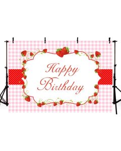 MEHOFOND Strawberry Birthday Party Decorations Backdrop for Girl Pink Plaid Photography Background Cake Table Banner Photo Studio Props 7x5ft