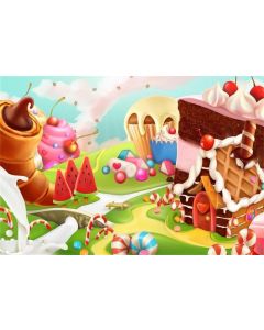 AOFOTO 5x3ft Fantasy Candy Land Landscape Background Cartoon Ice Cream Dessert Lollipop Photography Backdrop Cake House Birthday Party Decoration Banner Photo Studio Props Kid Girl Vinyl Wallpaper