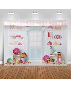 Mocsicka Dessert Shop Theme Backdrop Donut Decoration Ice Cream Girl Birthday Party Background 7x5ft Cake Smash Birthday Photography Backdrop Photo Studio Props