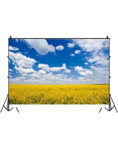 Leowefowa Cole Flowers Field Blue Sky White Cloud Backdrop 9x6ft Vinyl Photography Backgroud Yellow Blooming Flowers Rural Scenery Spring Landscape Rapeseed Field Cauliflower Cole Flower
