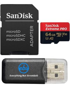 64GB Sandisk Extreme Pro 4K Memory Card for Gopro Hero 6, Fusion, Hero 5, Karma Drone, Hero 4, Session, Hero 3, 3+, Hero + Black - UHS-1 V30 64G Micro SDXC with Everything But Stromboli Card Reader