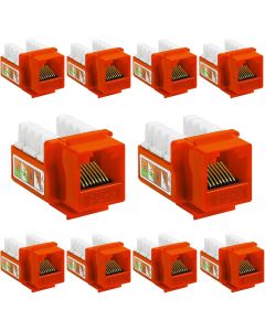 Cmple - 10 Pack Cat6 Keystone Jack Insert Punch Down RJ45 Connectors RJ45 Keystone Jack 90 Degree Female for Wall Plates, Patch Panels, Patch Cables, Ethernet Cables - Orange