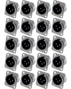 GLS Audio XLR Male Jack 3 Pin - Panel Mount Jacks D Series Size XLR-M - 20 Pack