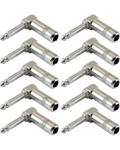 GLS Audio 1/4" Right Angle Plugs TS Mono Heavy Duty Style for Speaker Cables, Patch Cables, Snakes - Male 1/4 Inch Phono 6.3mm Phone Plug Bulk - 10 Pack